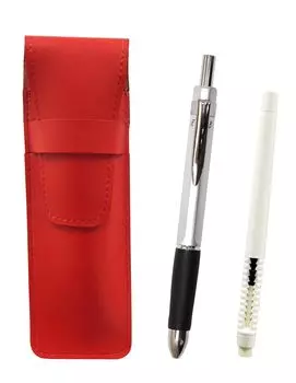 2 Pack Slim Cowhide Pencil Case Red Eraser White and Triangle 3 Mechanical Rubber Silver Set Pen-shaped ASRMC46W-TR3MS-2
