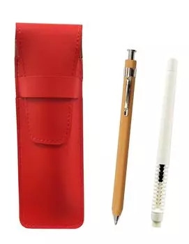 2 Pack Slim Cowhide Pencil Case Red Pen Eraser White and Wood Powder Mechanical Pencil ASRMC46W-FB116-2