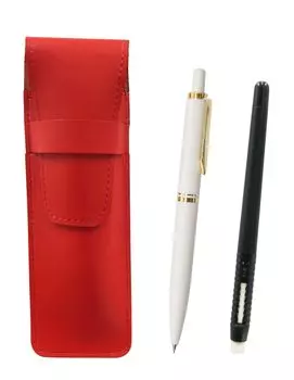 2 шт. в упаковке: тонкий пенал из воловьей кожи, красный, в форме ручки, ластик, черный и латунные детали в европейском стиле, набор выдвижных механических карандашей, белый ASRMC46B-NXS-W-2 белый