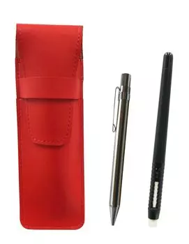 2 Pack Slim Cowhide Pencil Case Red Eraser Black and All Metal Mechanical Pencil Pen-shaped ASRMC46B-9984SP-2