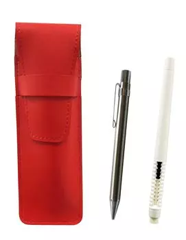 2 Pack Slim Cowhide Pencil Case Red Pen Eraser White and All Metal Mechanical Pencil ASRMC46W-9984SP-2