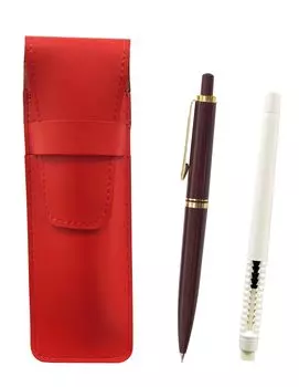 2 Pack Slim Cowhide Pencil Case Red Pen Shaped Eraser White and Euro Style Brass Parts Knock Type Mechanical Pencil Set Red ASRMC46W-NXS-R-2