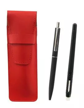 2 Pack Slim Cowhide Pencil Case Red Eraser Black and AP150 1965 Reprint Edition Ladies Mechanical Pencil Set with Metal Clip Black Pen-shaped
