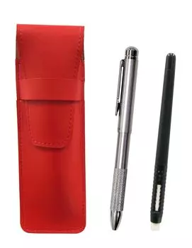 2 Pack Slim Cowhide Pencil Case Red Pen Type Eraser Black and All Metal Rotating Ball Sharp Notch Grip Set & ASRMC46B-BSMM-2