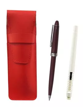 2 Pack Slim Cowhide Pencil Case Red Pen Type Eraser White and Slim Neo D60 Mechanical Pencil Set Red ASRMC46W-PK60S-R-2