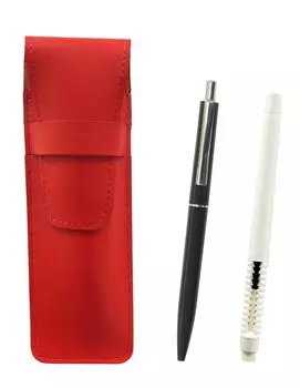 2 Pack Slim Cowhide Pencil Case Red Eraser White and AP150 1965 Reprint Edition Ladies Mechanical Pencil Set with Metal Clip Black Pen-shaped