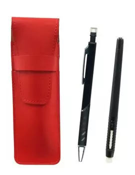 2 Pack Slim Cowhide Pencil Case Red Pen Shape Eraser Black and Metal Color Mechanical Pencil Black ASRMC46B-SI2067SP-B-2