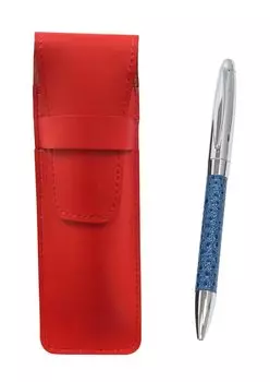 2 Pack Slim Cowhide Pencil Case Red Genuine Leather Wrapped Rotating Ballpoint Pen Director Set Blue T23-ASR-PD03-L-2