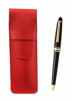 2 Pack Slim Cowhide Pencil Case Red Metal Ring Cap Sliding Retro Pen Set T23-ASR-8838B-2