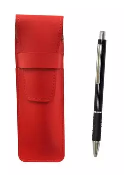 2 Pack Slim Cowhide Pencil Case Red Metal Pitch Grip Ballpoint Pen Set Black & T23-ASR-WZ2067BP-B-2