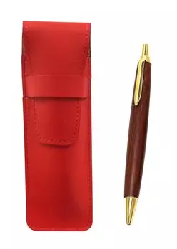 2 Pack Slim Cowhide Pencil Case Red Wooden Retro Ballpoint Pen Set T23-ASR-HS48S-2