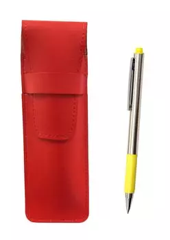 2 Pack Slim Cowhide Pencil Case Red FB325 Aluminum Straight Knock Ballpoint Pen Set Yellow T23-ASR-FB325-Y-2