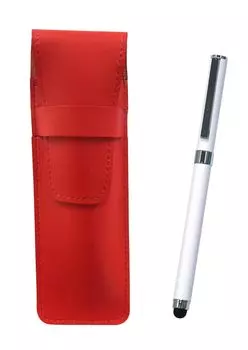 2 Pack Slim Cowhide Pencil Case Red Smartphone Touch Metal Cap Type Ballpoint Pen Extra Set White T23-ASR-QSJW700-W-2