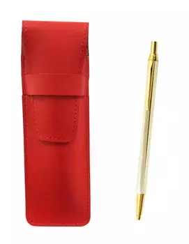 2 Pack Slim Cowhide Pencil Case Red Z66 Whole Body Gold Hexagon Knock Metal Ballpoint Pen Set T23-ASR-Z66KB-2