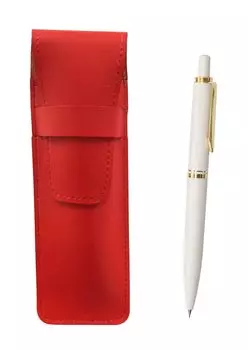 2 Pack Slim Cowhide Pencil Case Red Euro Style Brass Parts Retractable Mechanical Pencil Set White T23-ASR-NXS-W-2
