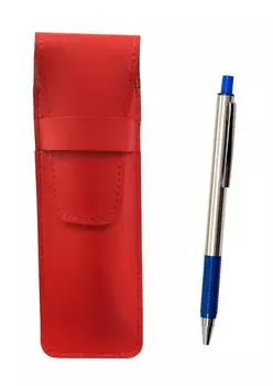 2 Pack Slim Cowhide Pencil Case Red FB325 Aluminum Straight Knock Ballpoint Pen Set Blue T23-ASR-FB325-L-2