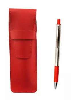 2 Pack Slim Cowhide Pencil Case Red FB325 Aluminum Straight Knock Ballpoint Pen Set Red T23-ASR-FB325-R-2