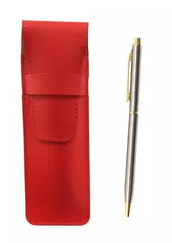 2 Pack Slim Cowhide Pencil Case Red 902 Stainless Steel Rotating Ballpoint Pen Set T23-ASR-902-2
