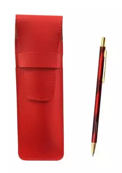 2 Pack Slim Cowhide Pencil Case Red SD Marble Pattern All Metal Ballpoint Pen Set for Notebook Red T23-ASR-SDMB-R-2