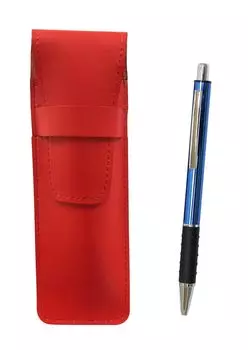 2 Pack Slim Cowhide Pencil Case Red Metal Pitch Grip Ballpoint Pen Set Blue & T23-ASR-WZ2067BP-L-2