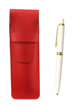 2 Pack Slim Cowhide Pencil Case Red Euro Style Brass Parts Retractable Ballpoint Pen Set White T23-ASR-NXB-W-2