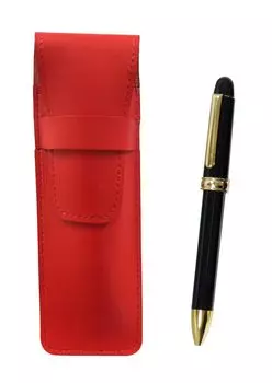 2 Pack Slim Cowhide Pencil Case Red 2 Color Rotating Ballpoint Pen 2C600 Set Black T23-ASR-2C600-B-2