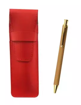 2 Pack Slim Cowhide Pencil Case Red Bamboo Pattern Ballpoint Pen Set T23-ASR-FB300CB-2
