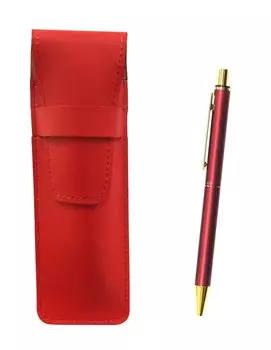 2 Pack Slim Cowhide Pencil Case Red NQ25 Standard Size Metal Straight Knock Double Anodized Ring Ballpoint Pen Set Red T23-ASR-NQ25B-R-2