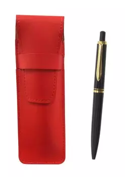 2 Pack Slim Cowhide Pencil Case Red Euro Style Brass Parts Retractable Mechanical Pencil Set Black T23-ASR-NXS-B-2