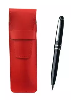 2 Pack Slim Cowhide Pencil Case Red Midnight Rotating Ballpoint Pen Set Black T23-ASR-SA2002BP-B-2