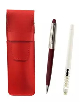 2 Pack Slim Cowhide Pencil Case Red Eraser White and Neo Ladies Retro Mechanical Pencil Set Pen-Shaped D-700 ASRMC46W-700S-2