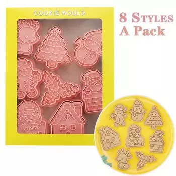 2 Packs Christmas Cookie Mold INS Cartoon 3D Press and Flip Sugar Cookie Cutting and Baking Tools Christmas Cookie Molds 1PC