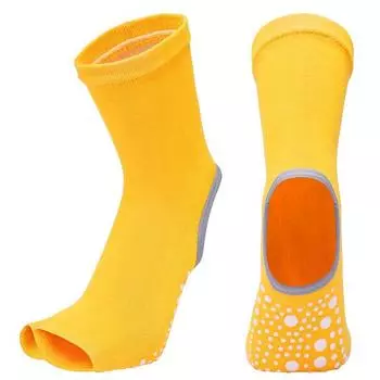[2 Pairs] Long Tube Yoga Socks Open Toe Heel Combed Cotton Breathable Sweat-Absorbent Non-Slip Indoor Fitness Athletic Socks Orange two fingers [35-40] 2 pairs