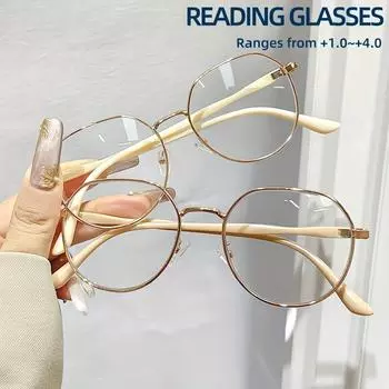 2 Pairs of Oval Retro Fashion Reading Glasses Anti-Fatigue and Anti-Blue Light Computer Reading Glasses +1.0 to +4.0 +100