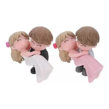 2 Pairs Princess Hug Couple Figures Cake Decor Adornment Decorations Paper Cup Adornments Statues Vinyl Birthday Lovers Cakes 6.00X5.50X2.00CM