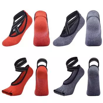 2 пары носков для йоги + 2 пары носков для йоги с разделенным носком, женские нескользящие спортивные носки с перекрестными ремешками, носки для пилатеса и танцев на полу US 5-9 EU35-39