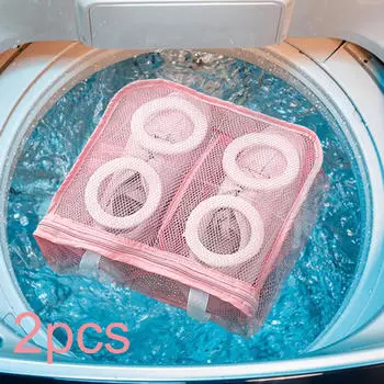 2 пакета мешков для стирки обуви для стиральной машины с застежкой-молнией, многоцелевые для бега розовый