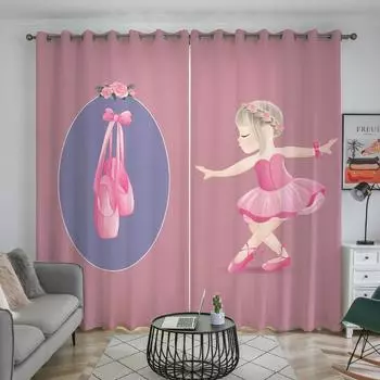 2 panel Girls Dancing Ballet Pink Curtains for Girls Floor-to-ceiling Window Blinds in Children s Bedroom Grommet Top cortinas (50Wx50H)x2(CM)&Rod Pocket