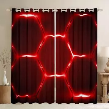 2 panel Glowing Honeycomb Hexagon Geometric Printed Curtains Bedroom Game Room Living Room Windows Grommet Top Rod Pocket Drapes (W50cmxH130cm)x2&Rod Pocket