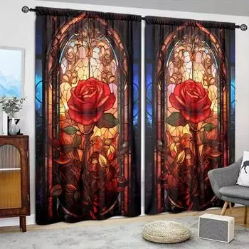 2-панельная 3D-занавеска с изображением розы, подходящая для гостиной, спальни, кухни, ванной комнаты, домашнего декора, декора комнаты 50W160H(CM)x2Panel&Hook