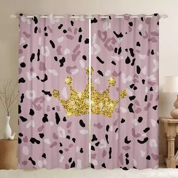 2-панельная розовая занавеска «Корона принцессы» для спальни для девочек, туалетная комната, люверсы для окон, верхние шторы, шторы со светящимся принтом 100W130H(CM)40x51in&rod pocket