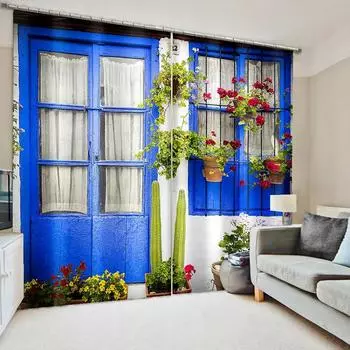 2-панельная занавеска на дверь, вид из окна, печатная занавеска для спальни, гостиной, кухни, ставни, окно от пола до потолка (50Wx50H)x2(CM)&Rod Pocket