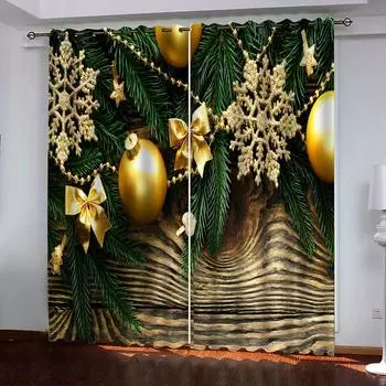 2-панельная занавеска с 3D-цифровой печатью «Рождественский колокольчик» Классическая штора из полиэстера, напольная занавеска для спальни, гостиной 100W130H(CM)40x51in&Hook