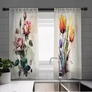 2-панельная занавеска с принтом тюльпанов, занавеска с фламинго, занавеска с подсолнухами для спальни, гостиной, кухни, жалюзи, оконные шторы 100W130H(CM)40x51in&rod pocket