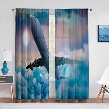 2-панельная занавеска с принтом в виде воздушного канала, тонкая занавеска для спальни, гостиной, окна от пола до потолка 240*270, большие шторы 100W130H(CM)40x51in&rod pocket