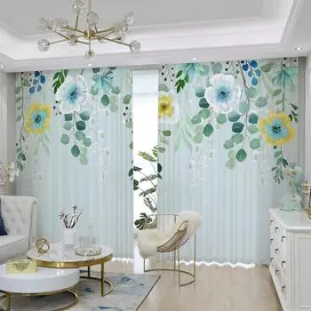 2-панельная зеленая плетеная занавеска с весенним зеленым листом, вуаль, тюль, занавеска для спальни, балкона, занавеска, прозрачная, Cortinas, карман на штанге (50Wx50H)x2(CM)&Rod Pocket