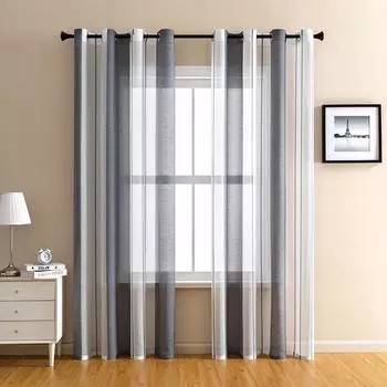2-панельные полосатые прозрачные шторы полупрозрачная вуаль оконная отделка люверсы верхние шторы для гостиной спальни офиса 140x145cm серый