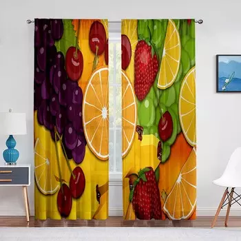 2-панельные прозрачные шторы с изображением клубники и фруктов для гостиной, современные модные шторы-ламбрекены для кухни, жалюзи, карман для карниза для штор на окна 100W130H(CM)40x51in&rod pocket