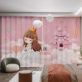 2-панельные шторы для комнаты принцессы в розовом цвете с рисунком в виде замка единорога и радужного рисунка для девочек, шторы для детской спальни cortina 2x50W100H(CM)&Grommet Top