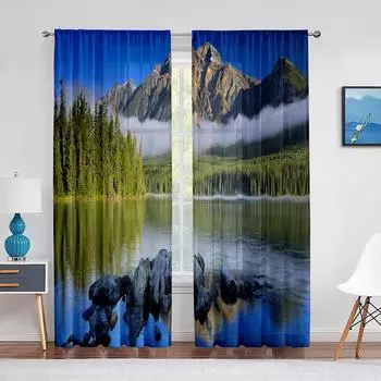 2-панельные шторы Landscape Natural Green Forest для спальни, гостиной, окна от пола до потолка, кухонные жалюзи, оконные шторы (W50cmxH50cm)x2&Rod Pocket